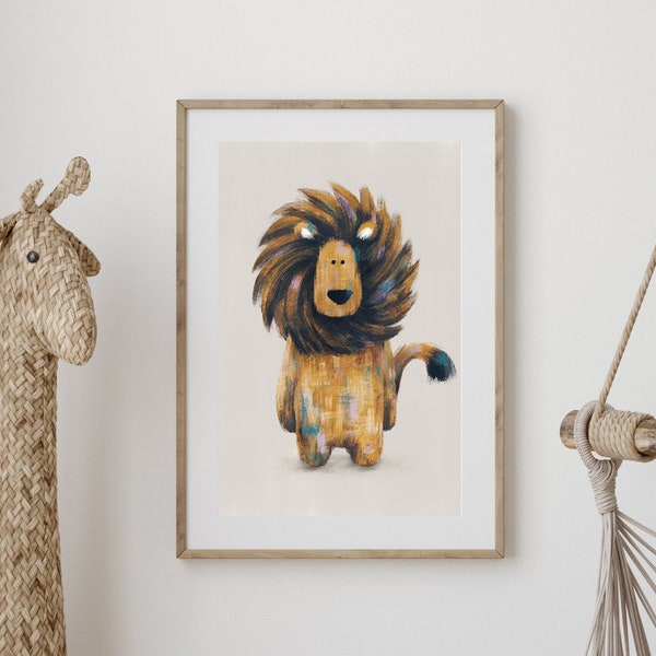 Rory the Lion Neutral Nursery Print - Safari Theme Scandi Wall Art for Childrens Bedrooms & Nurseries
