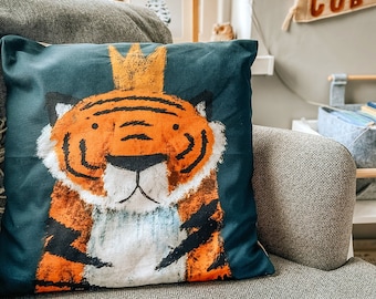 Tiger Cushion Cover - Jungle Theme Kids Scandi Cushion Cover for Childrens Bedrooms & Baby Nurseries