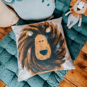 Rory the Lion Children's Pillow Cushion Cover - Gender Neutral Safari Theme Scandi Cushion Cover for Childrens Bedroom & Nursery