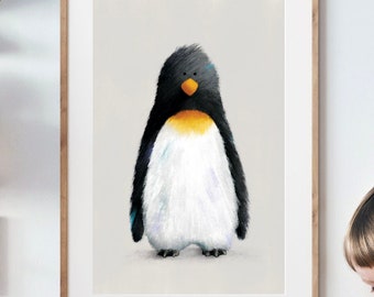 King Penguin Nursery Print - Antarctic polar penguin wall art for children's bedroom | Arctic penguin nursery poster