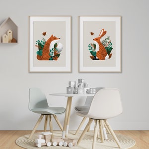 Scandi Woodland Nursery Prints Fox & Hare Neutral Nursery Prints Set of Two Woodland Wall Decor Forrest Nursery Prints Fox Wall-Art image 6