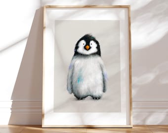 Baby Penguin Nursery Print - Antarctic polar penguin wall art for children's bedroom | Arctic penguin nursery poster