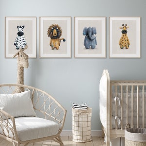 Safari Friends Set of 4 Rory, Zara, Raffi Evie Safari Nursery Prints Safari Theme Nursery Lion Zebra Elephant & Giraffe Nursery Art image 2