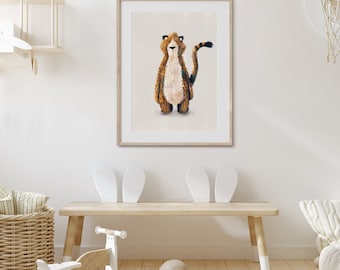 Cheetah Nursery Print – Scandi Safari Theme, Neutral Decor