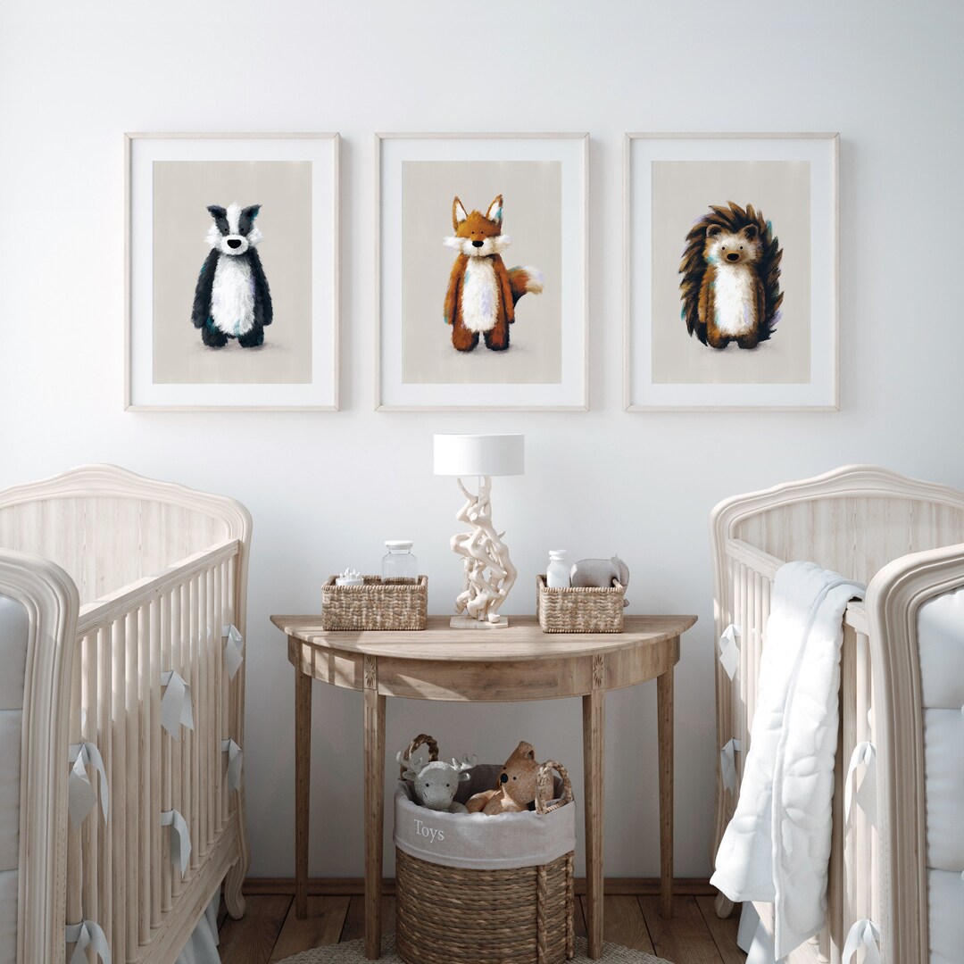 Forest Friends Nursery Prints Set of 3 neutral Woodland Nursery Wall