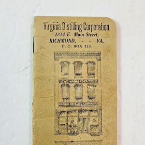 Vintage Antique 1910 Advertising Pocket Calendar Virginia Distilling Corporation