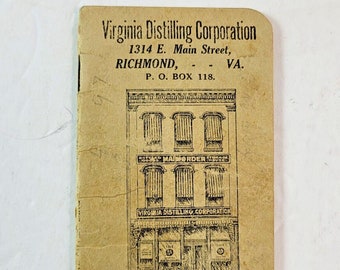 Vintage Antique 1910 Advertising Pocket Calendar Virginia Distilling Corporation