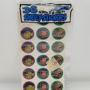 NEUE Vintage 80er Jahre Gordy Scratch & Sniff Stickers - 6 Verschiedene Düfte Fruits Food