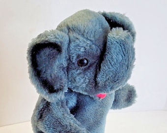 R. Dakin & Co Gray Elephant 10" Plush Hand Puppet Made in Korea Vintage 1970's