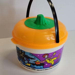 McDonald’s Halloween Pail Black Bat Bucket 1999 Cookie Cutter Lid Happy Meal