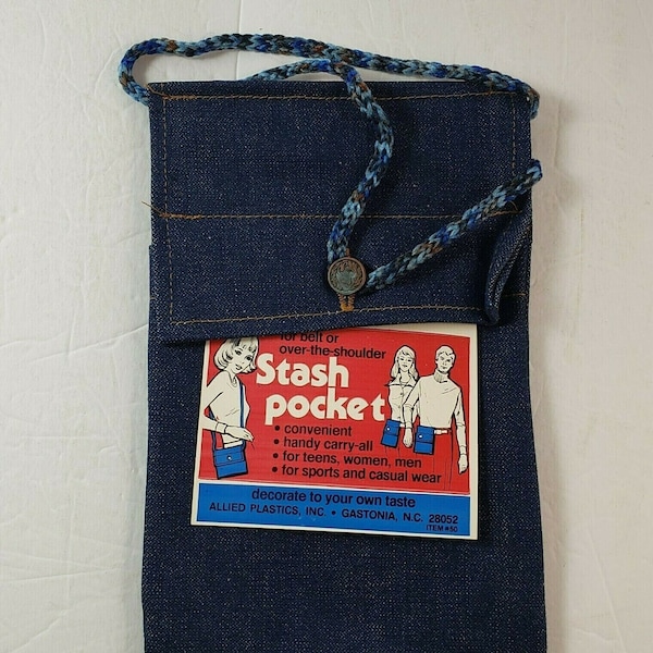 Vintage Stash Pocket Denim For Belt or Shoulder Messenger Bag Purse NOS 1970's