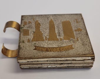 Vintage New York City NYC metalen make-up compacte spiegel Empire State Building RCA