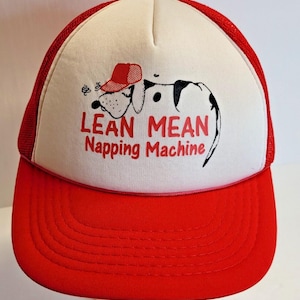 Lean Mean Napping Machine Dog Adjustable Snapback Mesh Trucker Hat Cap Red White