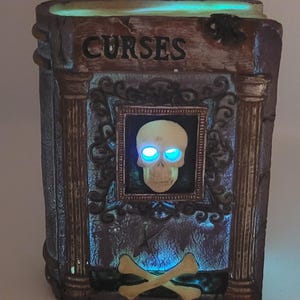 Halloween Cursed Spell Book w/ Skull Light Up Decor Prop Unique Fake Book Prop