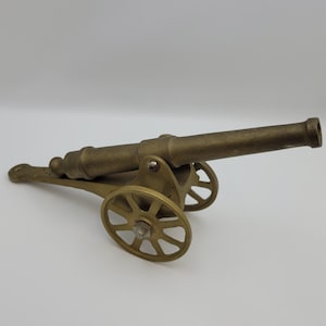 Vintage Brass Metal Mini Desk Cannon Decor Paperweight 9&quot;