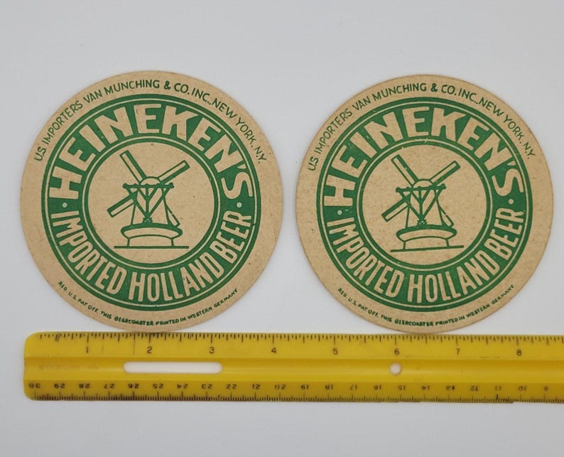 Lote de 2 porta-copos vintage Heineken importados da Holanda, cerveja belga, 4" Heineken imagem 6