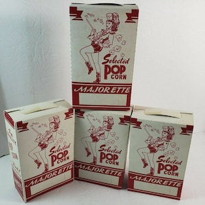 Lot of 4 Original Vintage 1950s MAJORETTE POPCORN Cardboard BOX Pin Up