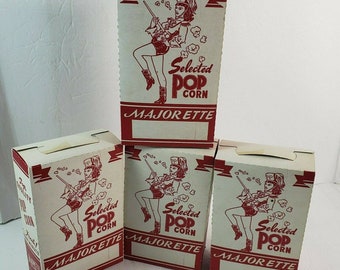 Lot of 4 Original Vintage 1950s MAJORETTE POPCORN Cardboard BOX Pin Up