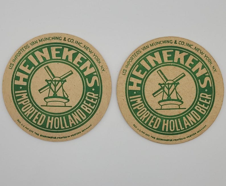 Lote de 2 porta-copos vintage Heineken importados da Holanda, cerveja belga, 4" Heineken imagem 5