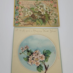 オリジナルビクトリア朝カード 1880年代 グリーティングカード 2枚セット 新年 クリスマス フラワー