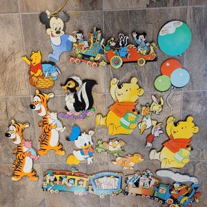 Vintage Lot 15 Pcs Disney Wooden Nursery Wall Decor Mickey Mouse Winnie the Pooh