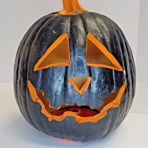 VTG 1993 Trendmasters Halloween Jack-O-Lantern Black Orange Blow Mold Pumpkin 9&quot;