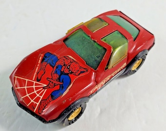 Vintage 1980 Buddy L Spider Car Red Plastic Spiderman 5" Made in Japan READ