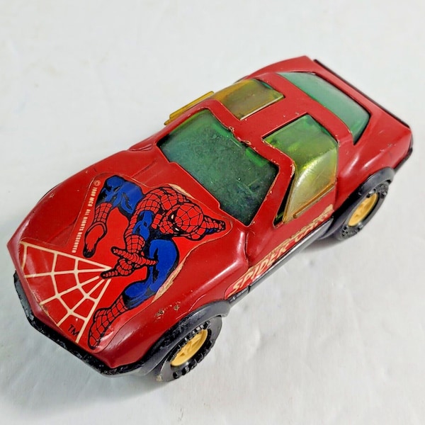 Vintage 1980 Buddy L Spider Car Red Plastic Spiderman 5" Made in Japan READ