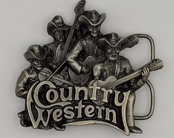 Vintage Bergamot Country Western Music Band Gitarre USA 3D Gürtelschnalle 1981