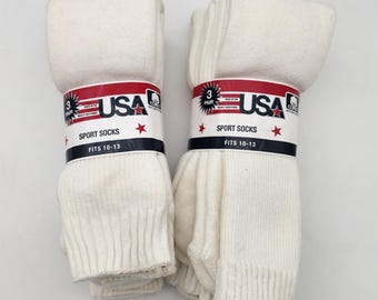 2 Packs 3x Vintage Sport Socks Ankle High Mens 10-13 White USA Made Golf Tennis