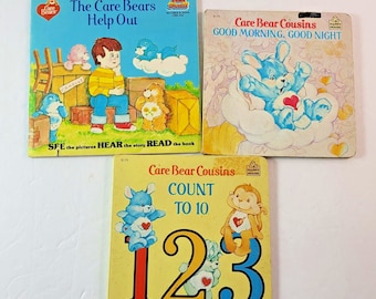 Vintage Lot 2 Care Bears Cousins Happy House Books 1986 & Kid Stuff Book Record