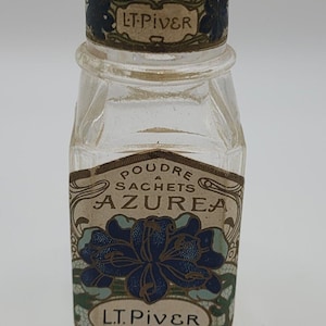 Antique Powder Bottle - Poudre Sachet Azurea LT Piver Paris - Glass