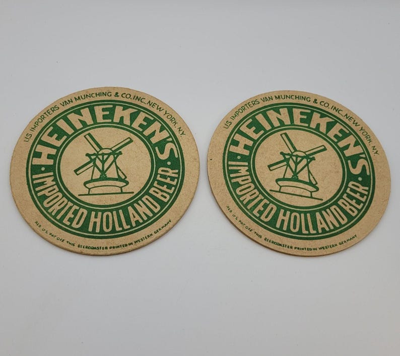 Lote de 2 porta-copos vintage Heineken importados da Holanda, cerveja belga, 4" Heineken imagem 2