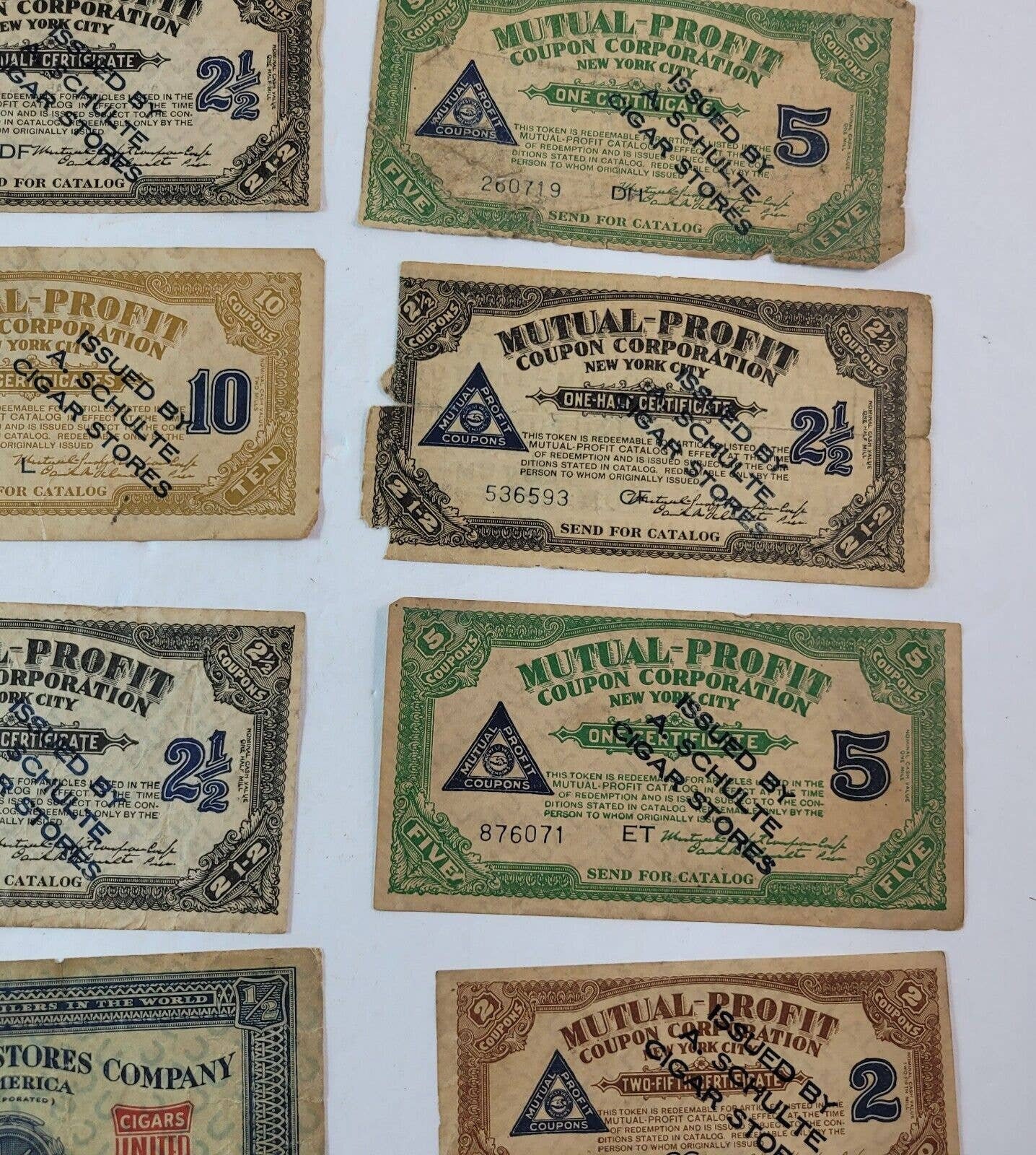 Lot De 22 Coupons Vintage Années 1930 - Mutual Profit Coupon, Cigares Et épicerie New York - Occasion