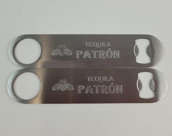 Lot of 2 Official Tequila Patron Bottle Openers Stainless Steel Chrome NOS