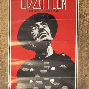 Vintage Led Zeppelin Poster Original 24”x17” Tour Over Europe 1980 Last Tour