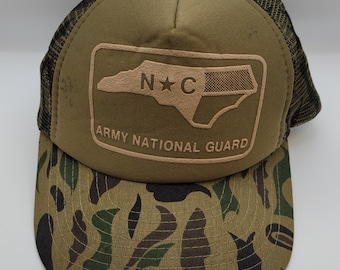 Vtg NC NATIONAL GUARD Army Camo Mesh Trucker Snapback Hat Cap North Carolina