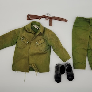 Vintage GI Joe Lot - Green Field Jacket & Pants, Boots and M1 Carbine Rifle