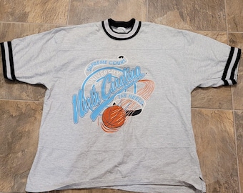 Vtg UNC Tarheels Artex Shirt 80s Basketball Grey Ringer USA Men's XL - 2xl