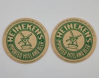Lote de 2 posavasos vintage Heineken, cerveza importada de Holanda, Bélgica, 4" Heineken's