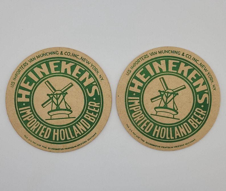 Lote de 2 porta-copos vintage Heineken importados da Holanda, cerveja belga, 4" Heineken imagem 1