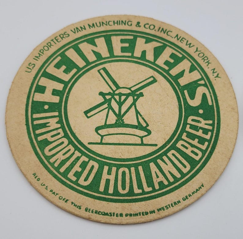 Lote de 2 porta-copos vintage Heineken importados da Holanda, cerveja belga, 4" Heineken imagem 4