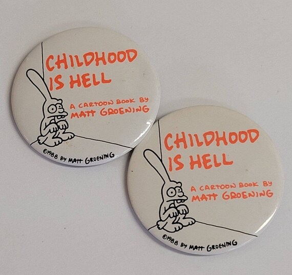 X2 Vtg Childhood is Hell by Matt Groening A New Cartoon Promo Pin Button  1988 - Etsy