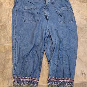 Vintage jaren 90 Agapo bloemen geborduurde lichtgewicht denim pull-on jeans - maat 1X