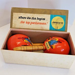 Vintage Jamaica Maraca Shaker Rattle Musical Instrument with Box 8” 1968