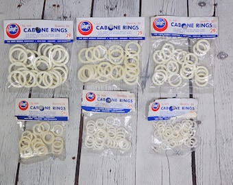 Vintage Round White Plastic Macrame Craft O Rings in Package 1/2, 5/8, 3/4, 7/8, 1 1/8 Inch