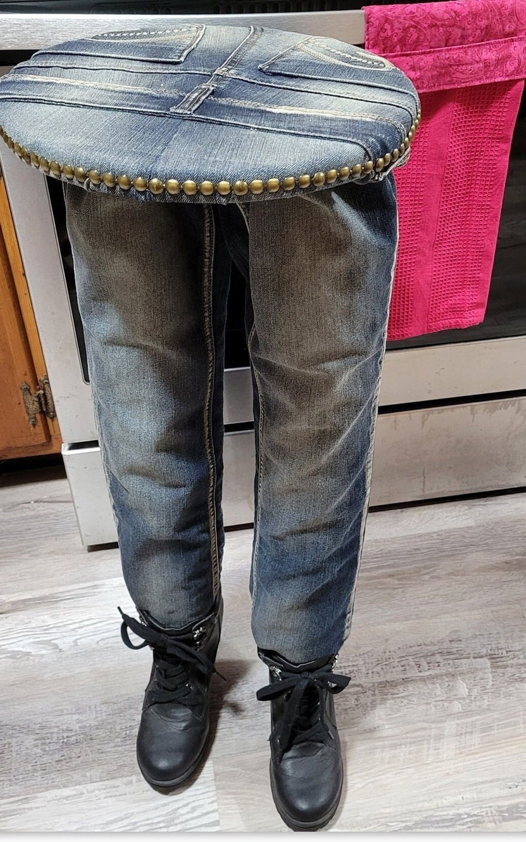 Small Table Boot Unique Handmade Denim Jean Table Boots for Feet Named
