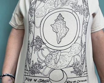 Pre-order: king of cups/ kind of shells shirt . Tarot. Gulf of Mexico. Manatees
