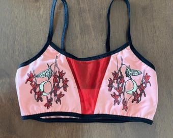 Misery is a butterfly bra . Nature undies. Handprinted undies. Witchy underwear.