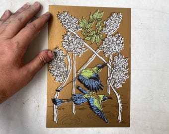 six of wands /branches tarot card mini print